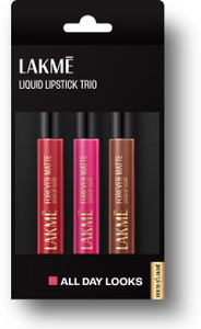 Lakmé Liquid Lipstick Trio- All Day Looks, Forever Matte, Light-weight, Pack of 3