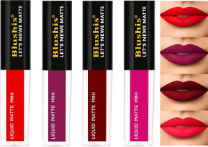 BLUSHIS Non Transfer Insta Beauty Waterproof Longlast SensationaL Liquid Matte Mini Lipstick Combo Pack Of 4 Red ,Purple Maroon and Magenta Colour Shade