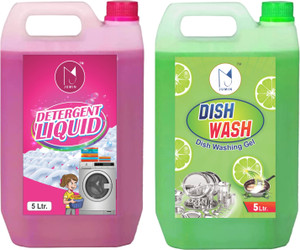 Jumin Combo (5L Pink Liquid Detergent + 5L Green Dishwash Gel ) 10L Multi-Fragrance Liquid Detergent