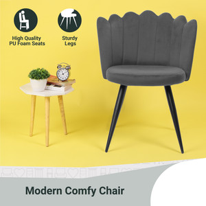 Finch Fox Finger Luxurious Dining Chairs in Dark Grey Velvet with Black Metal Legs Engineered Wood Living Room Chair