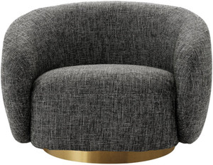 Kingsman Furnitures Brok 360° Swivel Chair Matte Gold Round Steel Base Grey Fabric Living Room Chair