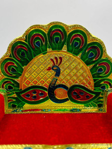 lookart Handicraft Wooden Laddu Gopal Meenakari Singhasan for Pooja Mandir 2No Singhasan Jhula