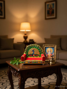 lookart Handicraft Wooden Laddu Gopal Meenakari Singhasan for Pooja Mandir 3No Singhasan Jhula