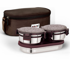 ROLON Lunch Lock Double Decker | Brown | 3 Airtight Containers | Insulated Lunch Bag 3 Containers Lunch Box