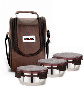 ROLON Lunch Lock 3 | Brown | 3 Airtight Containers | Insulated Lunch Bag 3 Containers Lunch Box