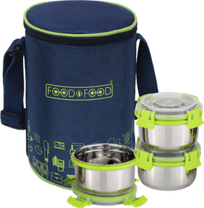 FOODNFOOD Stylock Lunch Box 3 Container 350 ML Each with Clip Lock Lid With 1 Softline Bag 3 Containers Lunch Box