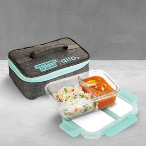 Allo FoodSafe Glass Lunch Box,Microwave Safe Tiffin with Canvas Grey Lunch Bag, 1 Containers Lunch Box