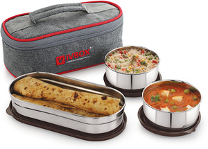 iVबॉक्स Oval-Pro Stainless Steel Container Food Tiffin, 3 कंटेनर लंच बॉक्स