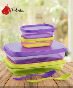 पोर्स्लिन 4 Compartment Violet and Green Tiffin Box Lunch Box Office, School. Collage Use 4 कंटेनर लंच बॉक्स
