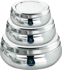 विया Set of 3 Stainless Steel Food Storage Containers Box Puri Dabba 3 कंटेनर लंच बॉक्स