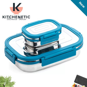 Kitchenetic Stainless Steel, Leak Proof Airtight Set 2 Containers Lunch Box