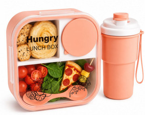 Dalson Combo Lunch Box Set with Airtight Tiffin Box & Leakproof Bottle for Kids 3 Containers Plastic School Lunch Box
