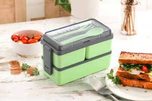 डीडेकोरा 3 Compartment Lunch Box with Spoon and Fork For Office ,School, Collage (PISTA) 3 कंटेनर लंच बॉक्स