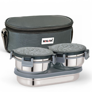 ROLON Lunch Lock Double Decker | Grey | 3 Airtight Containers | Insulated Lunch Bag 3 Containers Lunch Box