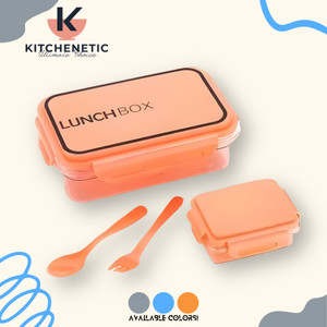 Kitchenetic Premium Quality Plastic Transparent Airtight, Leakproof Lunch box (Orange) 2 Containers Lunch Box