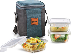 cello Elite Square, Leakproof, Microwave safe (320 ml) 3 Containers Lunch Box