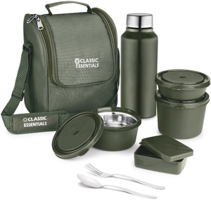 Classic Essentials Supreme Microwave Safe Set of 5 with Bottle|Bag & Cutlery 5 Containers Lunch Box