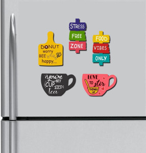 CW Crafts World MDF Wooden Tea Food Quotes Funny & Intellectual Fridge Magnets - Set of 5 Fridge Magnet Pack of 5