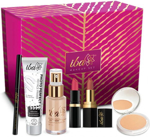 Iba Makeup Gift Set for Women (Fair) | Foundation, Compact, Primer, Lipsticks, Kajal