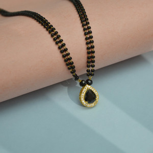 Jewelopia Jewelopia Mangalsutra Gold Plated Pear Shaped Ruby Stone With Black Beads Alloy, Brass, Metal Mangalsutra