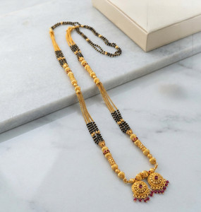 Swaroop Designer Temple Damru Matt polish 36 Inch Extra Long Maharashtrian Vati Mangalsutra Copper Mangalsutra