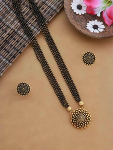 CLONEO Black color Round Shape Pendant 24 Inch long chain Mangalsutra & Earrings Pair Alloy Mangalsutra