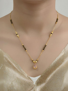 LALA LUXURY Teardrop-shaped | Light Pink Pandant | Traditional Mangalsutra Brass Mangalsutra