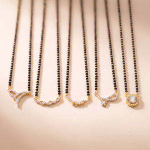 Dbell Gold Plated Brass Mangalsutra Combo Set of 5 for Women | Delicate Black Beads Brass Mangalsutra