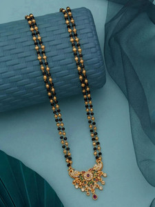 NKR Designer Gold Double Chain Mangalsutra with CZ & Enamel Pendant Brass Tanmaniya Brass Tanmaniya