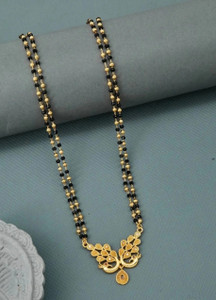 NKR GOLD 1 Gram Microgold Plating Black Beads Managalsutram Mangalya Chain For Women Brass Mangalsutra