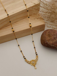 S K D J Elegant Gold-Plated Floral Mangalsutra with CZ Stone Pendant Alloy Mangalsutra