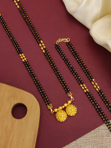 LA MESKEY One Gram Gold Vati Black Beads Long Mangalsutra for Women (30 Inch) Brass, Alloy Mangalsutra