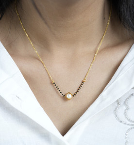 JUERI Elegant Gold Mangalsutra with Simple Black Bead Chain and Pendant Brass Mangalsutra