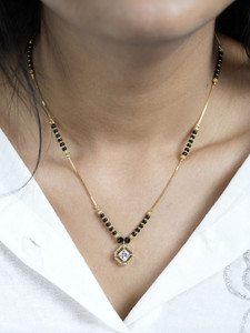 JUERI Gold Plated Brass Mangalsutra with Black Beads | Daily Wear | Jewelry Gift Brass Mangalsutra