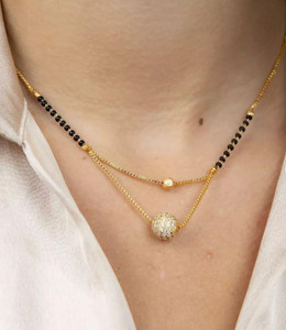 SHUBHSUTRA Delicate Single-Line Designer AD ball Pendant Brass Mangalsutra