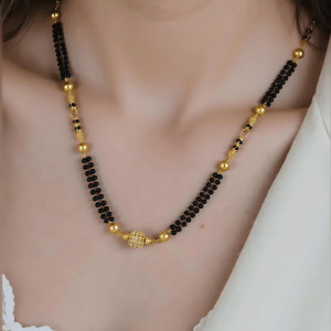 BeMine Jewellery Fancy Gold-Plated Daily Wear For Women Studded Ball Centerpiece Brass Mangalsutra