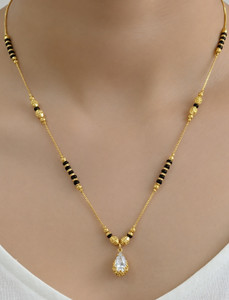 JUERI Pear Cut White Diamond Pendant Dailywear | Lightweight Office Wear Brass Mangalsutra