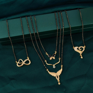 Aditya Fashion Combo of 5 Stylish Mangalsutra for Women | Gold Plated Black Beads Brass Mangalsutra