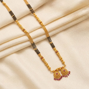 Swaroop Designer Temple Mat polish Vati South Red tone 36 Inch Extra Long Mangalsutra Copper, Brass Mangalsutra