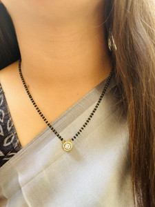 JHB American Diamond Pendant Black Bead Short Mangalsutra Tanmaniya For Women Alloy, Brass Mangalsutra