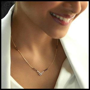 Temora American Dimaond Gold Plated Designer Short Mangalsutra Alloy Mangalsutra