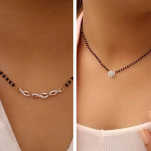 Hitarth Fashion Jewellery American Diamond Short Gold Combo Mangalsutra Brass Mangalsutra