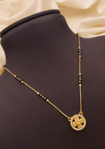 S K D J 18 Inch Short Gold Plated Mangalsutra with Floral Pendant Brass Mangalsutra