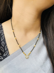 JHB Diamond Pendant Black Bead Short Mangalsutra For Women Alloy, Brass, Stone Mangalsutra
