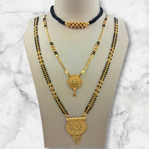 Swaroop Designer Combo Mangalsutra Set Of Short And Long Mangalsutra Black Bead Mangalsutr 23 Brass Mangalsutra