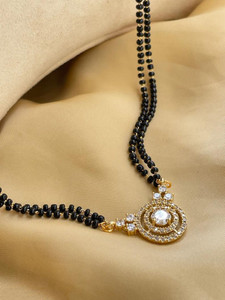 JETWAL Beautiful Attractive Design AD Mangalsutra with 18 Inch Gold Plated Black Chain Alloy Mangalsutra