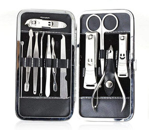 QEQEQ Professional-12Piece Stainless Steel Nail Care Mani Kit with Leather Travel Case