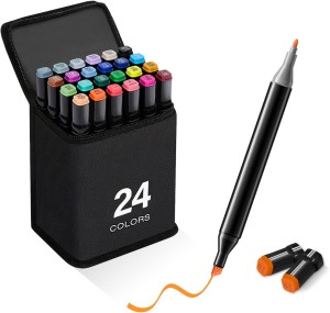 WOLBLIX 24 Colors Dual Tip Art Markers Pens with Case Gift for Kids School Drawing