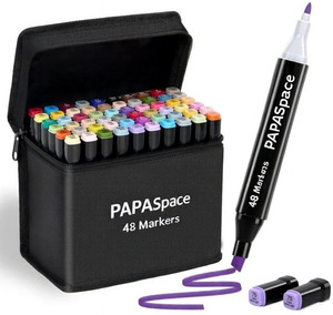 PAPASpace 48 Pc Dual Tip Brush & Chisel Markers Set for Drawing Sketching & Coloring