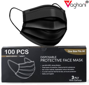 Vaghani 100 Black Mask With Pin Iso Mark 3 Ply Pharmaceutical Surgical Pollution 3 Ply ( With Nose Pin ) Surgical Mask With Melt Blown Fabric Layer